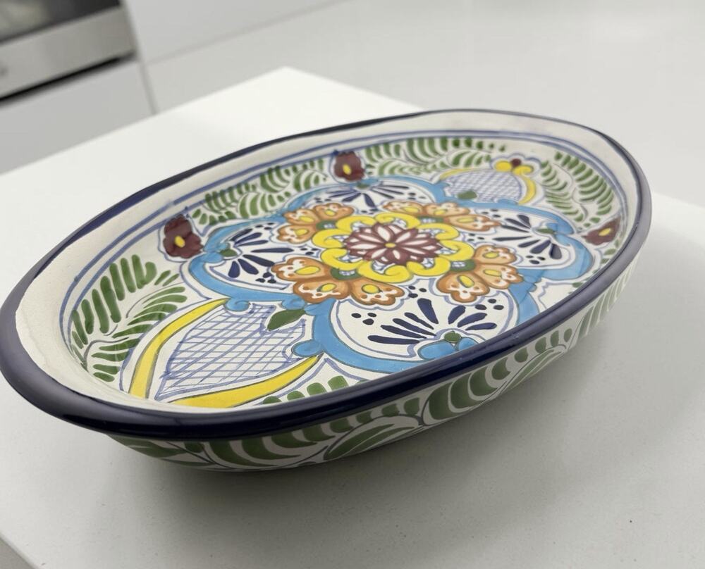 Talavera Terra Cotta Large Oval Dish 17" Lead Free Hand Painted Mexico